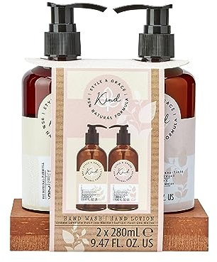 Style & Grace Kind Hand Wash Gift Set 280ml Hand Wash + 280ml Hand Lotion + Pine Tray