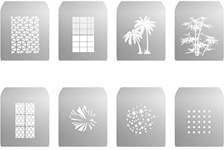 GOBO Sets für Soonpho Aluminiumlegierung Optischer Konische Snoot, 8 Pcs Gobos Grafikkarten Metallplatten mit Hohlmustern für Kunst Spezialeffekte, Fotografie Zubehör für GOBO Projektor Bowens