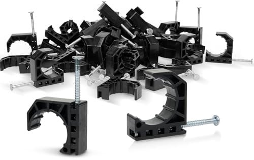 EFIELD Halbklemmen, J-Haken mit Nagel, Rohrschellen für 2,5 cm PEX Rohr-/Rohrstütze, Schwarz, 50 Stück