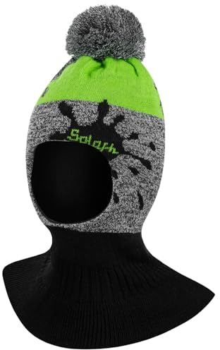 AJS Jungen Wintermütze Schalmütze Schlauchmütze Strickmütze Streifen, Farbe: Grün-Grau
