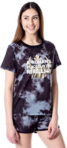 Star Wars Womens' In The Rebellion Tie-Dye Sleep Pajama Set Short (Medium) Black