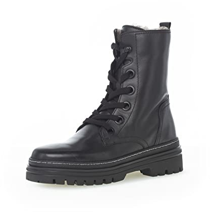 Gabor Damen Combat Boots, Frauen Stiefeletten,Wechselfußbett,Best Fitting,Lammfell,warm,gefüttert,Stiefel,Bootee,schwarz (Weiss),40 EU / 6.5 UK
