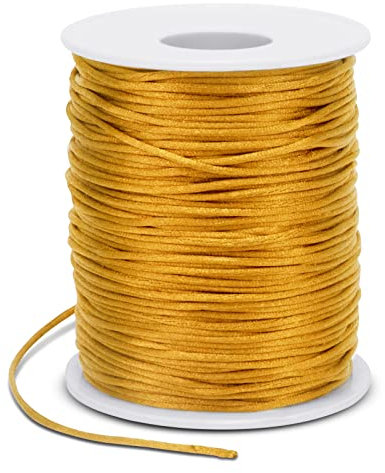 LEREATI Fil Nylon pour Bracelet 1.5mm x 100m Cordon Satin de Soie Cordon Bracelet Coulissant, Fil pour Tisser des Colliers, Bracelet, Perle, Bijoux, Macramé, Artisanat DIY (Doré)