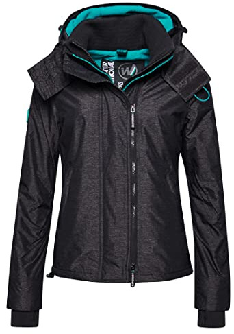 Superdry Damen Pop Arctic SD-Windcheater mit Kapuze und Reißverschluss Mittelanthrazit Meliert/Kühles Grün 40