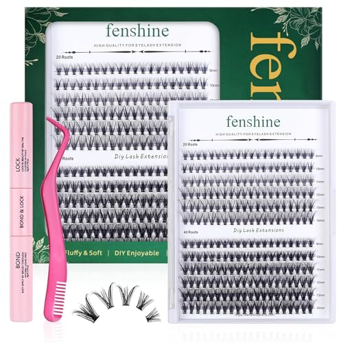 Fenshine Lot de 240 extensions de cils individuels 20D/40D, courbure D, faux cils individuels naturels doux 0,07 D (9 à 14 mm, 0,07D, 20D + 40D)