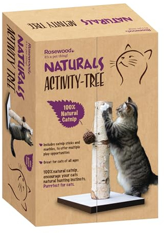 Rosewood Naturals Activity Tree for Cats – Includes Mini Natural Catnip Balls & Sticks, Interactive Cat Toy for Play, Exercise, Stress Relief, Engaging Activity for Indoor Cats, 38 x 58 cm