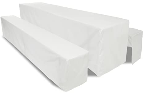 Bierbank Hussen 3tlg, 2 Bierbankauflagen und 1 Tisch, 50% Polyester, Baumwolle Bierzeltgarnitur, BiertischHussen Set, Bierzeltgarnitur Auflage Blickdicht maschinenwaschbar - weiß (220 x 50 x 42 CM)