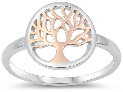 Joyara Bague Argent Fin 925/1000 Arbre de Vie Plaqué Or Rose