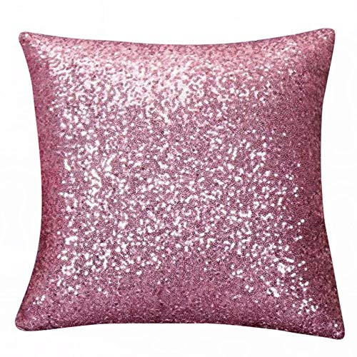 Pailletten Kissen Dekorativ Glitzer Pailletten Kissenbezug Zierkissen 40 x 40 cm Pailletten Kissenbezüge Dekokissen Kissenhülle mit Verstecktem Reißverschluss für Sofa Auto Zuhause (Pink, One Size)