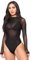 Morices Women Long Sleeves Bodysuit Stretch Sheer Mesh See Through Black Jumpsuit Top Leotard Clubwear-XL