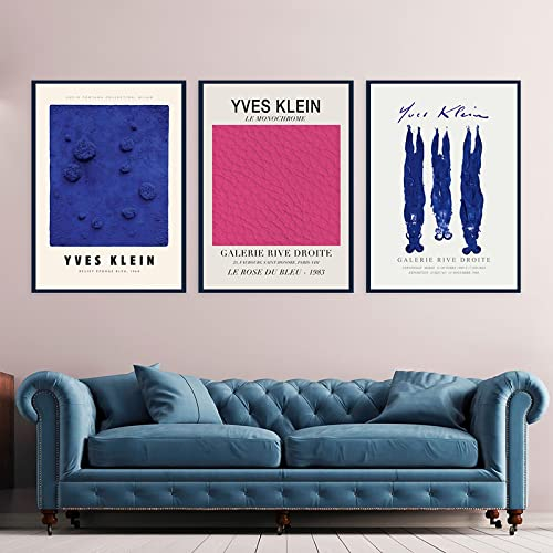 Yves Klein Kunstdruck, Klein Blau und Rosa, monochromes Kunstwerk, Ausstellungsplakat, Galerie, Wandkunst, Leinwandgemälde, Heimdekoration, 70 x 100 cm, 3 Stück, rahmenlos