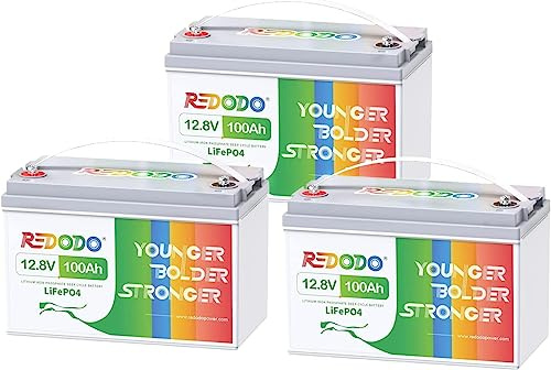 Redodo Batteria 12V 100Ah LiFePO4 Ricaricabile al litio ferro fosfato(Confezione da 3), 4000-15000 cicli profondi e 10 anni di durata, perfetta per camper, campeggio, casa solare ecc. | Group31, BMS 100A, Fino a 15000 Cicli, 10 Anni di Durata, Max 4P4S per Camper, Autocaravan, Accumulo Domestico