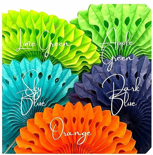 25cm/10inch Decorative Paper Fans, 25cm/10inch Tissue Paper Fans, Colourful Paper Decorations (Primary Color: Lime Green)