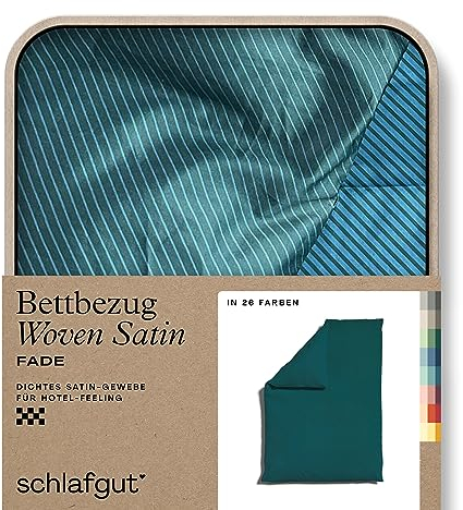 schlafgut Woven Fade Satin Bettwäsche 155x220cm gestreift Bettdecke Bezug einzeln, Petrol Fade in Hotelqualität mit 100% Baumwolle