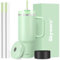 Gobelet de 1200 ml avec poignée et paille, couvercle 2 en 1, bouteille d'eau isotherme à double paroi en acier inoxydable – Tasse de voyage – Cadeau de vacances pour homme et femme – Vert clair