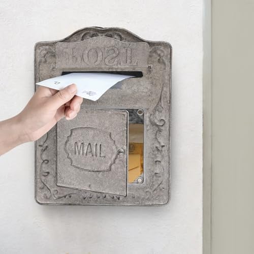 Briefkasten Wandhalterung, Vintage-Briefkasten, Metall-Briefkasten, Antiker Englischer Guss-Briefkasten Mit Magnet FüR Haus/AußEndekoration, 26.9.5.34cm, Grau