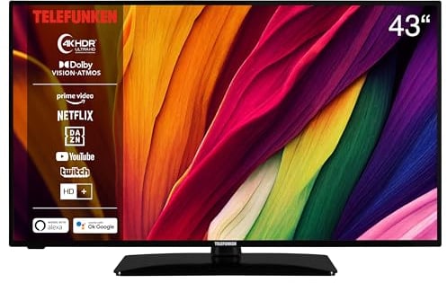 Telefunken D43U551X1CWI 43 pulgadas TV/Smart TV (4K Ultra HD, HDR Dolby Vision, triple sintonizador, Dolby Atmos) – 6 meses HD+ incluye