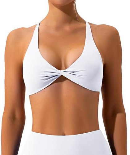 Litthing Sport BH Rückenfrei Damen, Sexy V-Ausschnitt Sports Bra, mit Abnehmbaren Gepolstert Push Up Ohne Bügel Bustier Crossback Spaghettiträger Crop Top für Yoga Fitness Gym