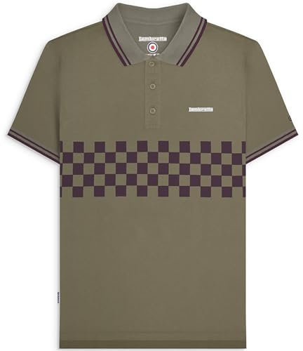 Lambretta Mens Two Toned Tipped Checked Polo Shirt - Khaki/Java - 3XL