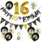 GoldRock Luftballons 16 Geburtstag Deko Schwarz Gold Set, Deko 16. Geburtstag Junge Mädchen, Geburtstagsdeko 16 mit Happy Birthday Girlande, Folienballon Zahl 16, Dekoration zum 16 Geburtstag