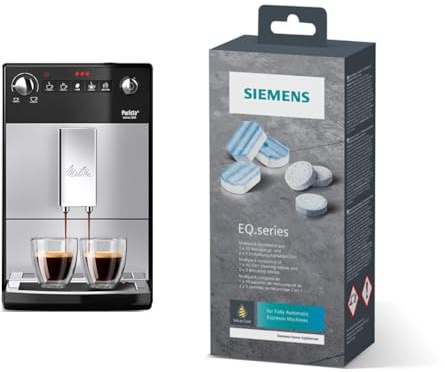 Melitta Purista - Kaffeevollautomat - flüsterleises Mahlwerk - Direktwahltaste - 2-Tassen Funktion - 3-stufig einstellbare Kaffeestärke - Silber/Schwarz (F230-101) & Siemens Multipack TZ80003A