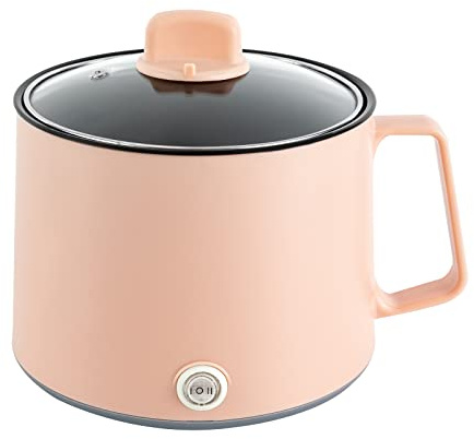 Electric Hot Pot, Rapid Ramen Noodles Cooker, Electric Stainless Steel Stock Pot, Multi-Functional Mini Cooker for Soup, Pasta, Oatmeal, Dumplings, with Dual Power Control (Pink)