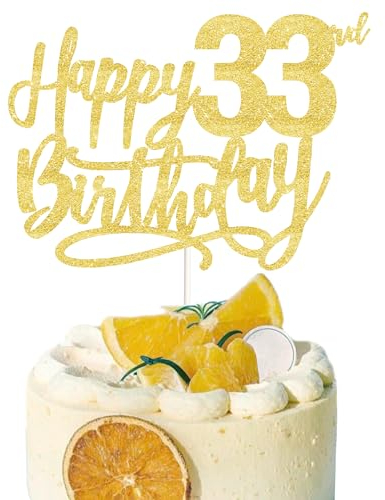 33 Birthday Cake Toppers, 33rd birthday decorations,33rd Cake Topper for Men,33 Cake Topper For Women, 33rd Birthday Cake Topper thirty three Gold Glitter