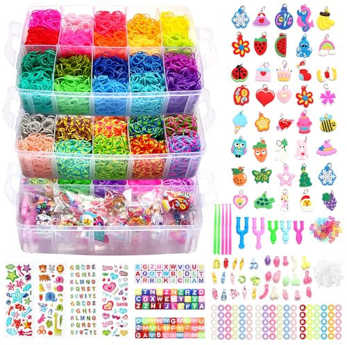 LUZOON 15000+ Loom Bänder Set XXL, 45 Farben Gummibänder für Armbänder 3-lagigem Koffer Mega Set DIY Gummi Armband Basteln für Kinder Jungs Mädchen Geschenk (Weiße Box)