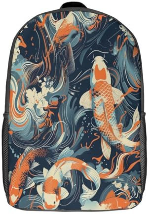 Koi Carp Schulrucksack, Rucksack Herren Passend Laptop Schulranzen Vintage Rucksack Für Teenager Hochschule Schultasche Casual Daypack 17inch
