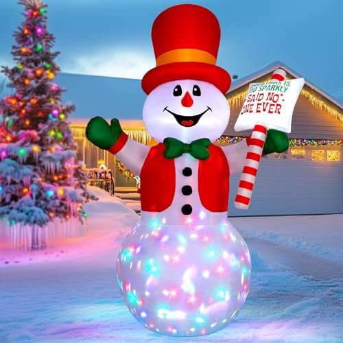 Vintoney 8FT/244cm Weihnachtsaufblasbares Schneemann Aufblasbares Rotierenden LED Lichtern Yard Dekoration Schlauchboote Drinnen Draußen Dekorationen-Schneemann & Schild