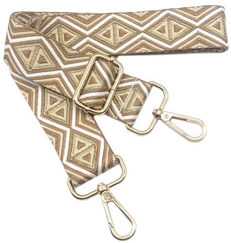 Verstellbarer Schultergurt für Taschen Goldfaden Khaki, Taschengurte zum Wechseln, Taschengurt Breit mit Karabiner Gold, 80-130 cm Tragegurt Tasche für Damen Schulterriemen, Handtasche, 3.8cm, 1201