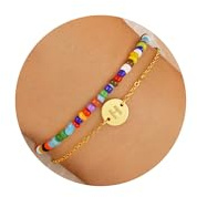 TINGN Boho Armband Damen - Bunte Armband Damen Boho Perlenarmband mit Buchstaben H Gold Armbänder Personalisiert Goldene Armbänder Buchstaben H Modeschmuck Perlenarmband Bunt