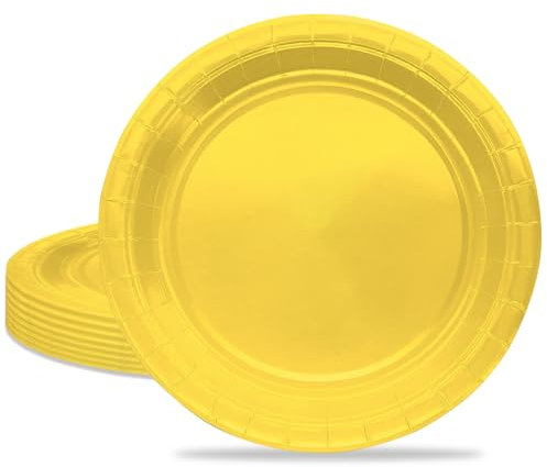 MORAINJAY 16 platos de fiesta, plato de papel amarillo, plato de cumpleaños de 7 pulgadas para adultos y niños, decoraciones de mesa de color sólido para cumpleaños, boda, picnic, baby shower,