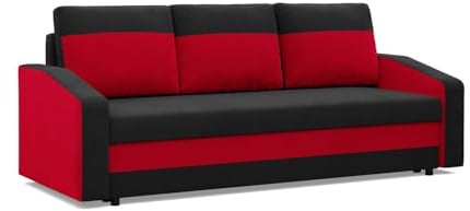 Mebligo - Orion Convertible Sofa-Bett 220 x 92 x 85 cm, perfektes Wohnzimmer-Modell in Schwarz und Rot