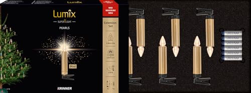 Lumix® SuperLight Pearls Mini von KRINNER kabellose LED Christbaumkerzen Weihnachtsbaumkerzen 6er Erweiterungs-Set Gold glänzend 9cm warmweiß 78138