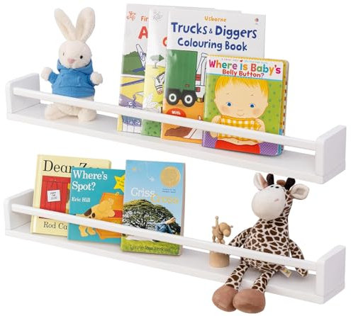 Gieanoo Bücherregal Kinder Wand,80cm Weiß Wandregal Kinderzimmer 2er-Set Massiv Kiefer Schweberegale für Babyzimmer Kinderzimmer deko Küche Gewürzregal
