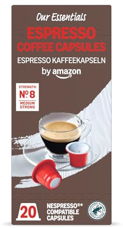 Our Essentials by Amazon Capsules de Café Espresso Compatibles Nespresso, 20 unités, 1 paquet