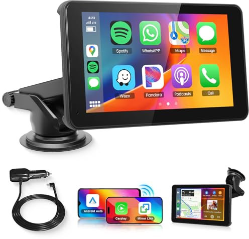 Portable Car Radio Carplay Screen for Apple Carplay Android Auto Wireless, Hodozzy 7 HD IPS Touch Screen Car Stereo with OTA SuperLink Mirror Link Bluetooth AUX FM Transmitter for All Vehicles