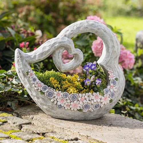 Dekoleidenschaft Pot de fleurs en polyrésine en forme de cœur - Décoration de jardin pour l'extérieur