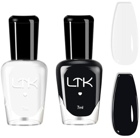 2Pcs Nail Polish Set - White And Black Nail Polish - Air Quick Dry Nail Polish - High Glossy Black White Nail Varnish - Smooth Texture French Manicure Nail Polish For Women And Girl