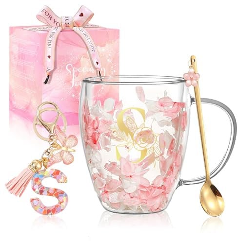 Gifts for Women Glass Coffee Mugs Unique Birthday Gift for Women Her Ladies Espresso Tea Cups Personalised Friendship Wedding Gifts Cute Double Walled Glass Mugs Christmas Pink Stuff Graduation Gift