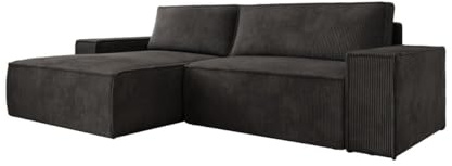 Luxusbetten24 Designer Sofa Corino in Cord mit Stauraum und Schlaffunktion | Bezug: Cord | Farbe: Schwarz | Stellvariante: Links