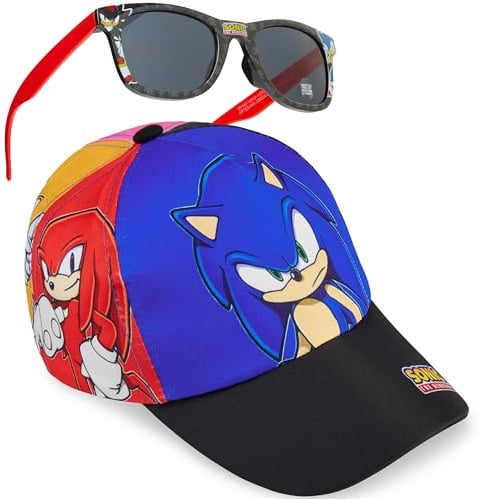 Get Trend Sonic The Hedgehog Cappello Baseball Occhiali da Sole Bambino Set, Cappellino con Visiera UV400 Occhiali Sole (Multi Sonic)