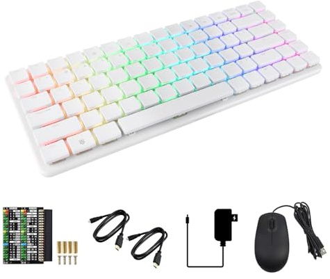 Waveshare Mechanical Keyboard, Compatible with Raspberry Pi 500+,WiFi/Bluetooth Support, Dual-4K Outputs, Comes with Official Raspberry Pi 256GB NVMe Solid State Drive, RGB Backlight