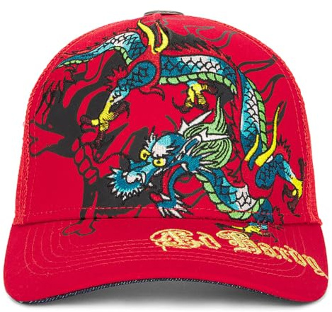 ED HARDY Trucker-Mütze, Gestickter Drache Rot, Einheitsgröße