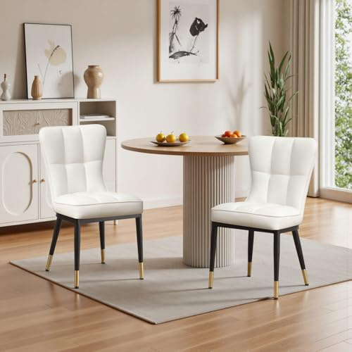 Bekrvio Moderne Esszimmerstühle 2er Set, Bis 200 kg Belastbar, 8 cm Dicke Polsterung, Hochlehner Küchenstuhl aus PU-Leder, Gepolsterter Esszimmerstuhl mit Metallrahmen, für Esszimmer & Wohnzimmer Weiß