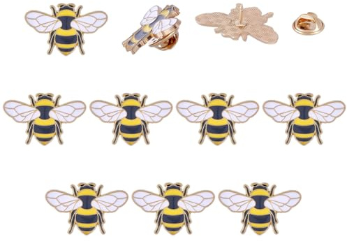 FINGERINSPIRE 10 Stück Bienen Emaille Brosche Set Mit Goldener Legierungsrückseite 32.5x20.5mm Tier Anstecknadeln Lebendige Bienen Abzeichen Emaille Anstecknadeln Mit Tiermotiv Farbenfrohe Brosche