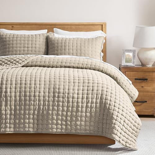R.SHARE Tagesdecke 200x220cm Beige, Weich Wohndecke Bettüberwurf Steppdecke Sofaüberwurf Überwurfdecke für Bett Sofa Couch (ohne Kissenbezug), Kuscheldecke Oeko-TEX Frühling Sommer