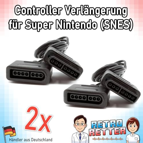 RetroRetter 2x Controller Kabel Verlängerung 1,8m für Super Nintendo/SNES Verlängerungskabel GamePad
