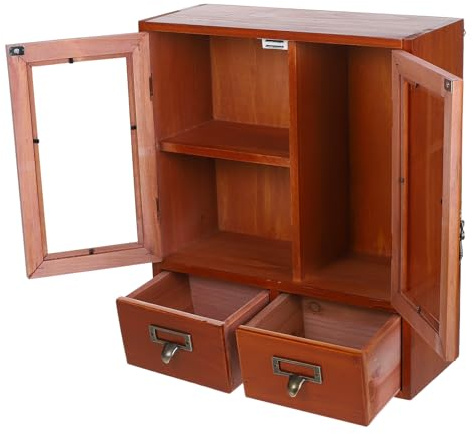 Braun Wandschrank Vintage, mit Doppeltüren 36x31x12,4cm | Wandmontage für Bad oder Küche, Mehrere Fächer, Glatte Kanten, für Gewürzgläser und Make Up